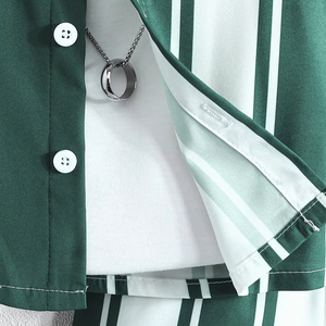 Ensemble deux pièces tendance pour garçons : chemise rayée à manches courtes, short décontracté et chapeau - Product Image 4