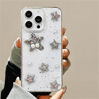 Coque de téléphone de luxe 3D avec strass et perles étoiles pour iPhone 18 Pro 17 16 15 14 13 Pro Max, coque transparente en époxy avec paillettes coréennes scintillantes