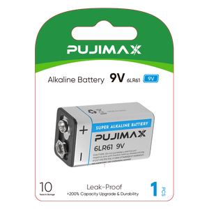 Pile alcaline PUJIMAX 9V 6LR61 6F22 1 pièce en carton, super puissance pour multimètre, télécommande, piles sèches - Product Image 1