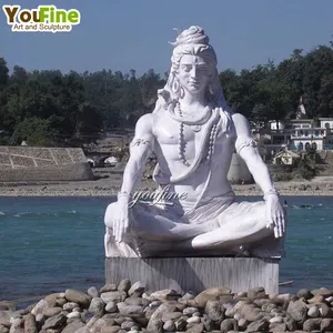 Pedra natural religiosa de grande tamanho personalizada, escultura de mármore branco com estátua shiva