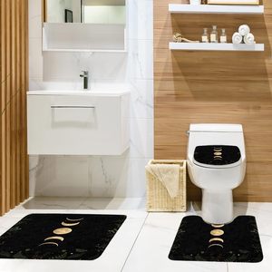 Juego de cortinas de ducha con diseño de fases lunares, plantas celestiales, estilo gótico, brujería, misticismo, tapa de inodoro y alfombra de baño en forma de U - Product Image 2