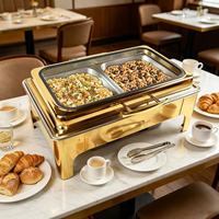 KUNTAI – Ensemble chauffe-plats rectangulaire de luxe en acier inoxydable doré pour mariages et réceptions, électrique/à combustible, pour hôtels