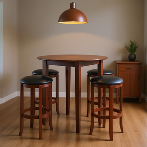 Ensemble de table haute Fiona 5 pièces, meubles de salle à manger ronds avec tabourets en PVC, design moderne et traditionnel - Product Image 2