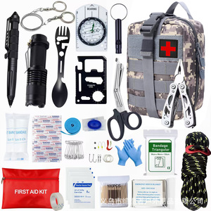 Survival Tool <b>Kit</b> 20x15x10cm Stainless Steel Outdoor Camping Emergency First Aid Gear Set With Compass Flashlight Multi-tool - Product Image 5