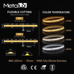 Bande lumineuse COB en silicone étanche IP68 professionnelle <span class=keywords><strong>pour</strong></span> éclairage linéaire de piscine, 480 <span class=keywords><strong>LED</strong></span>, <span class=keywords><strong>ruban</strong></span> <span class=keywords><strong>LED</strong></span> flexible 24V - Product Image 4