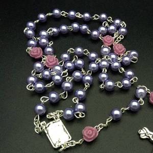 Collier de prière fait main en perles d'imitation avec perles de verre en forme de rose, bijou unisexe, cadeau - Product Image 3