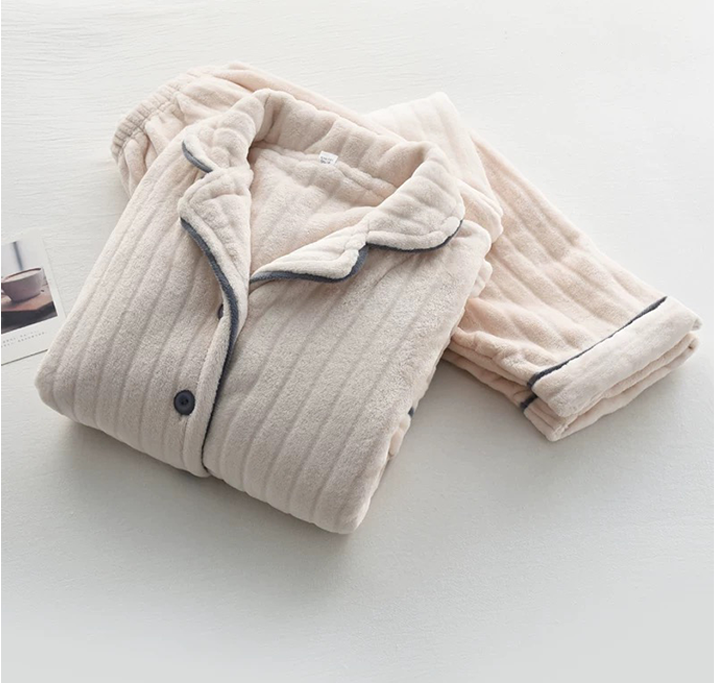 Custom Winter Embroidery Logo Couples Pyjamas Warm Fleece Flannel