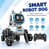 Roboter-Hund RC Stunt-Auto mit weißen Mecanum-Rädern, LED-Augen, Fernbedienung für Kinder, STEM-Lerngeschenk, Großhandel