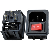 AC-02A 10A 250V prise de courant alternatif avec interrupteur à bouton-poussoir à bascule rouge à 4 broches