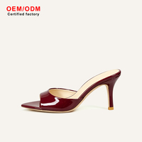 Mules en cuir véritable rouge de créateur, sexy, à bout ouvert, talons aiguilles, élégantes, pour mariage, soirée, sandales à enfiler, été
