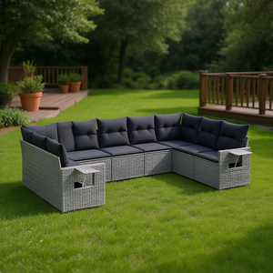 Gray Pe Rattan Garden Sofa Set 10 Seater Outdoor Furniture Contemporary Weather Resistant Steel <b>Frame</b> - Product Image 2