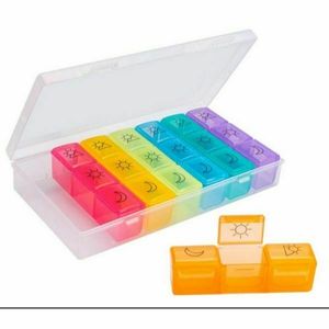 Nouvel arrivage : Organisateur de pilules hebdomadaire en plastique, 7 jours, 21 compartiments, couleurs arc-en-ciel - Product Image 1