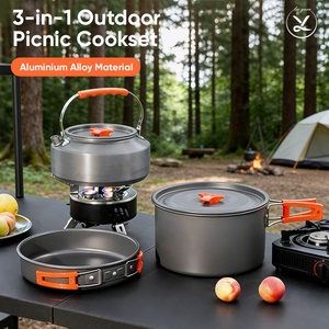 Portable 3-in-1 Aluminum Camping Cookware <b>Set</b> Lightweight Outdoor Mess Kit Compact <b>Pot</b> Pan <b>Set</b> for Hiking Picnic Backpacking - Product Image 1