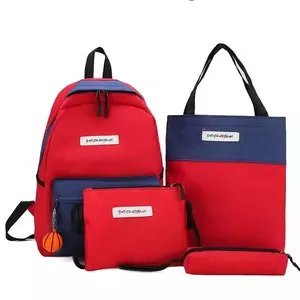 Mochila escolar impermeável para adolescentes, conjunto de 4 conjuntos de bolsas de lona para estudantes da escola