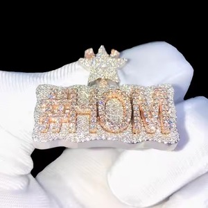 Pendentif personnalisé en argent sterling 925 pour hommes Hip Hop Iced-Out véritable Moissanite diamant VVS clarté conception de lettre personnalisée - Product Image 1