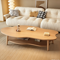 Table basse en bois massif en forme de nuage, table à thé moderne irrégulière à double niveau, table de salon en bois naturel pour la maison et l'appartement