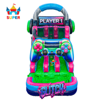 Glitch Gamer Toboggan aquatique gonflable à double piste, coloré, modèle Player 1, avec piscine pour événements estivaux et fêtes d'enfants