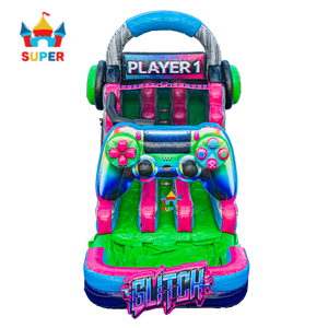 Tobogán Acuático Inflable <span class=keywords><strong>de</strong></span> Doble Carril Glitch Gamer, Colorido, Estilo Player 1, con Piscina <span class=keywords><strong>para</strong></span> Eventos <span class=keywords><strong>de</strong></span> Verano y <span class=keywords><strong>Fiestas</strong></span> Infantiles - Product Image 3