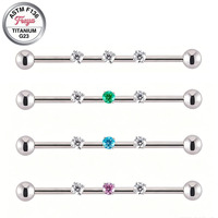 Boucles d'oreilles industrielles Freya 14G en titane pour cartilage, avec zircons colorés, longues, pour hélix et conque, bijoux de piercing
