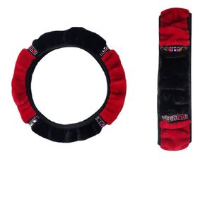 Couverture universelle de <span class=keywords><strong>volant</strong></span> de voiture en peluche douce de <span class=keywords><strong>37</strong></span>-38cm de diamètre, accessoires d'intérieur, housse de <span class=keywords><strong>volant</strong></span> de voiture noire et rose - Product Image 3