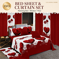 Ensemble de literie floral 13 pièces avec rideaux, drap-housse, taies d'oreiller et tapis assorti, taille King Size, directement de l'usine