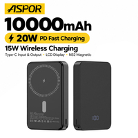 Batterie externe magnétique 10000mAh, charge rapide sans fil 15W, charge rapide PD 20W, chargeur de téléphone portable, batterie externe portable Aspor A389