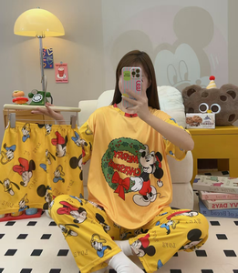 Bộ đồ ngủ nữ 3 trong 1 phong cách Hàn Quốc Bộ đồ ngủ 3 món tay ngắn quần short dây rút mềm mại mặc ở nhà Đồ ngủ hình thú Baju Tidur - Product Image 6