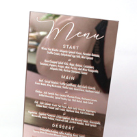 Carte de menu personnalisée en acrylique miroir or rose, gravée au laser, pour réception de mariage, dîner, décoration de table d'événement