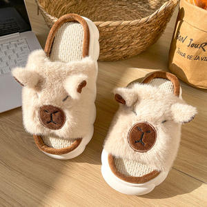 DHF Mignonnes pantoufles Capybara en lin pour parents et enfants, toutes saisons, pour la <span class=keywords><strong>maison</strong></span>, absorbant la transpiration, pour enfants et adultes - Product Image 4