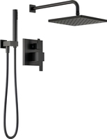 Robinet de douche pluie moderne 2 poignées en céramique noir mat poli, série 14, kit de finition pour hôtels et villas, 10 pouces 342701-BL