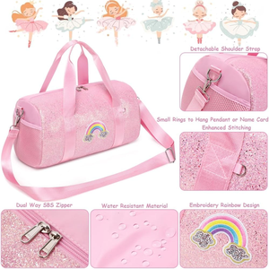 US-Lager Tanzbeutel für Mädchen, Ballettasche, glänzender Regenbogen-Glitzer-Sportbeutel für Kinder, wasserdicht, mit getrenntem Trocken- und Nassfach - Product Image 2