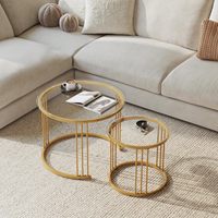 Ensemble de tables basses gigognes de luxe, 2 pièces, plateau rond en verre trempé, structure en métal doré, table d'appoint pour salon, meubles de maison