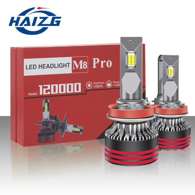 HAIZG Wholesale M8 Pro Auto LED Headlights High-Power Single Copper Tube H4 Far Car Light H1 Bulb 6000K Color Temperature 120W