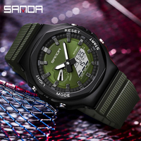 Jam Tangan Digital LED Pria Mewah SANDA 3167 Tahan Air 50M Sport Quartz Tali Karet Stopwatch dengan Alarm Desain Antik