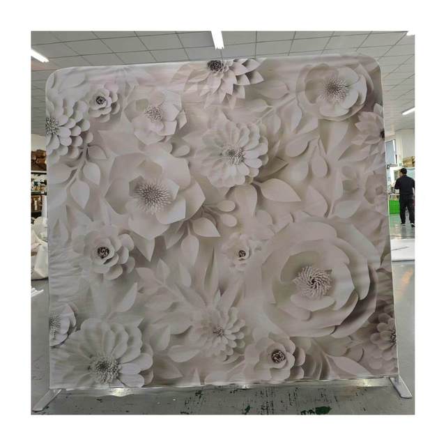 Customized 8x8ft Tension Fabric Wedding Stage Display Backdrop Stand Polyester Pillow Photography Backdrop Wall Trade Digital