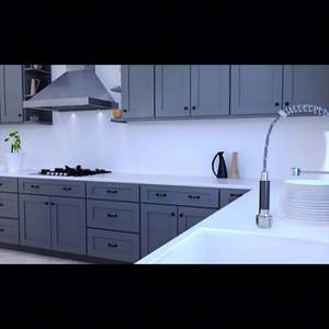 Gabinetes de Cocina Estilo Shaker Gris Moderno Americano Personalizados, Muebles de Cocina Modulares Clásicos con Isla para Apartamento - Product Image 4