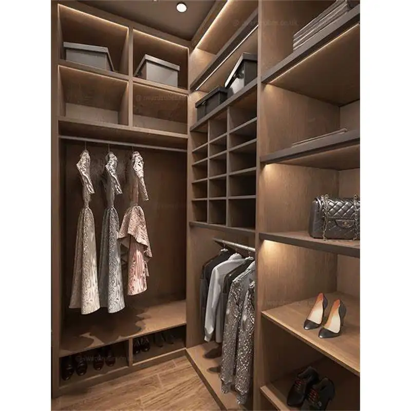 Luxury White Colour Design Solid Wood Walk In Closet Customized Bedroom Cabinets