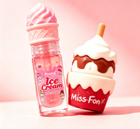 Huile repulpante pour les lèvres végane longue durée, hydratante et waterproof, effet brillant, en tubes emballages « Ice Cream Lip Gloss »