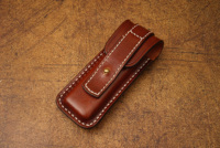 NEWOOTZ Couteau pliant vintage à faible MOQ, finition délavée, lame VG10 en cuivre damas, manche en titane+bois+coquille, étui en cuir