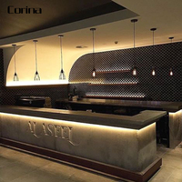 Comptoir de bar de restaurant personnalisé en forme de L, luxe, brillant, surface solide, marbre, LED, pour boissons et jus