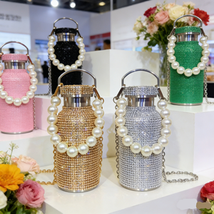 Bouteille isotherme portable en acier inoxydable 304 avec strass en cristal et poignée, idéale pour les voyages en extérieur et la rentrée scolaire - Product Image 3
