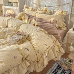 Parure de lit 4 pièces en microfibre lavée à motif floral papillon doux, bordure en dentelle, style princesse, housse de <span class=keywords><strong>couette</strong></span>, respectueuse de la peau - Product Image 5