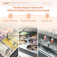 Vitrine de présentation professionnelle pour gelato avec verre incurvé et panneau publicitaire LED