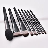 Ensemble de 8 pinceaux de maquillage de haute qualité avec logo personnalisé, noirs, pour les yeux, le visage et le fond de teint, outils de maquillage professionnels avec manche en bois