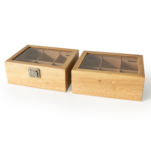 Oem Bamboo Rubber Wooden Tea Box With 6 Compartments and Clear Window large tea bag wooden storage box with lock