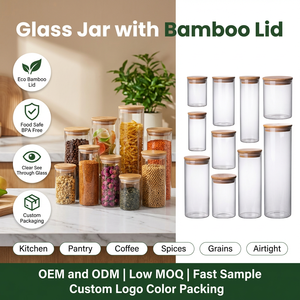 Recipientes de Vidrio con Tapa de Bambú, Recipientes para Almacenamiento de Alimentos, Frascos de Vidrio con <span class=keywords><strong>Tapas</strong></span> de Bambú - Product Image 5