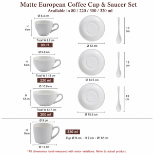 Tasse à expresso et cappuccino personnalisée Kingze 80/220/300/320 ml, tasse à café en céramique européenne mate et soucoupe pour hôtel, café - Product Image 4