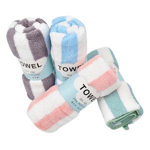 Ensemble de serviettes de bain et de visage classiques de luxe en microfibre compressée rayée ultra-fine pour adultes 70*140 cm 35*75 cm, douces et absorbantes, idéales pour la maison, coffret cadeau - Product Image 4
