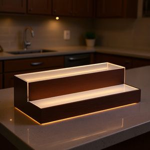 Estante para Whisky de Madera Acrílica con Iluminación LED de 2 Niveles y 16 Pulgadas, Estante para Bar en Casa, Juego de Servicio de Bebidas, Diseño Moderno - Product Image 2