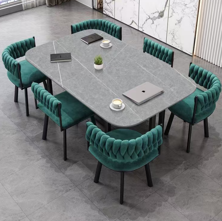 Slide Design With Numbers Dining Table Set Modern Luxury Oval Marble Dining Table Braided Velvet ...